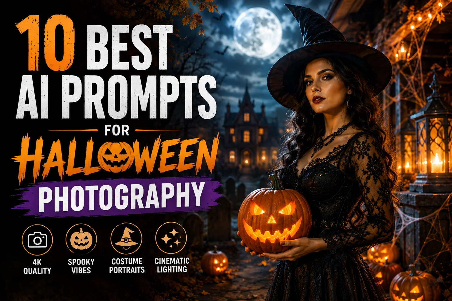 10 Best AI Prompts for Halloween Photography — 4K Spooky and Costume Portrait Styles