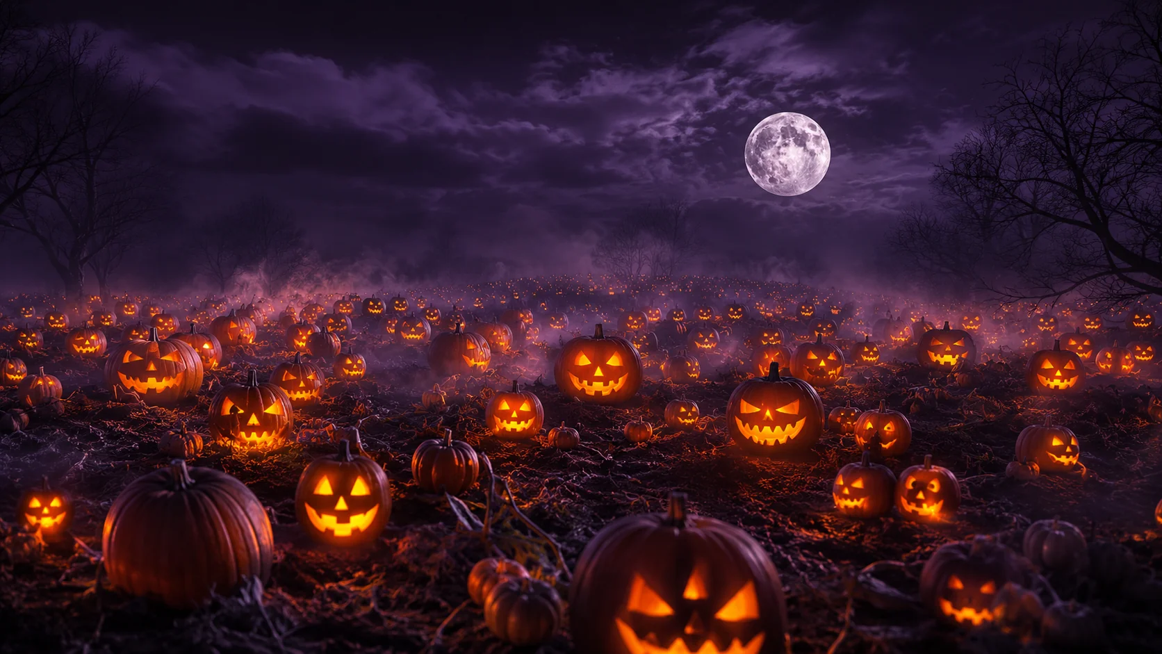 Glowing pumpkin patch night portrait AI prompt for Halloween photography — 4K atmospheric orange glow