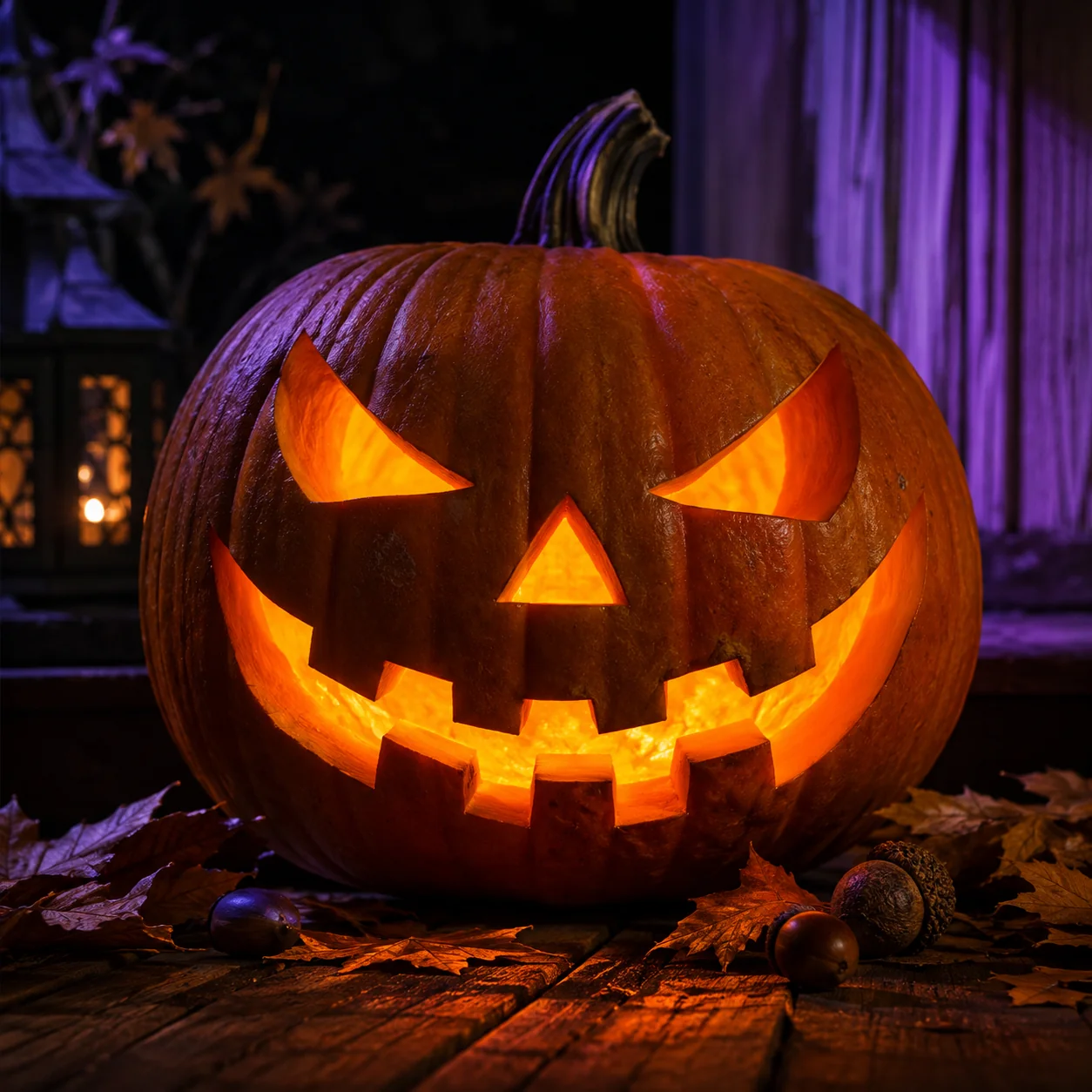 Jack-o-Lantern close-up portrait AI prompt for Halloween photography — 4K orange glow macro