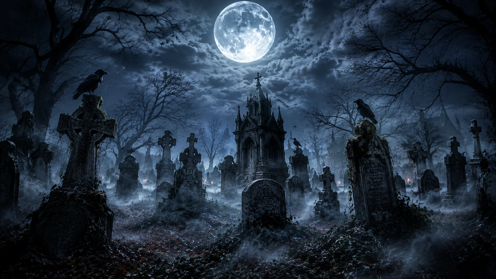Moonlit Halloween graveyard AI prompt for Halloween photography — 4K atmospheric cemetery scene