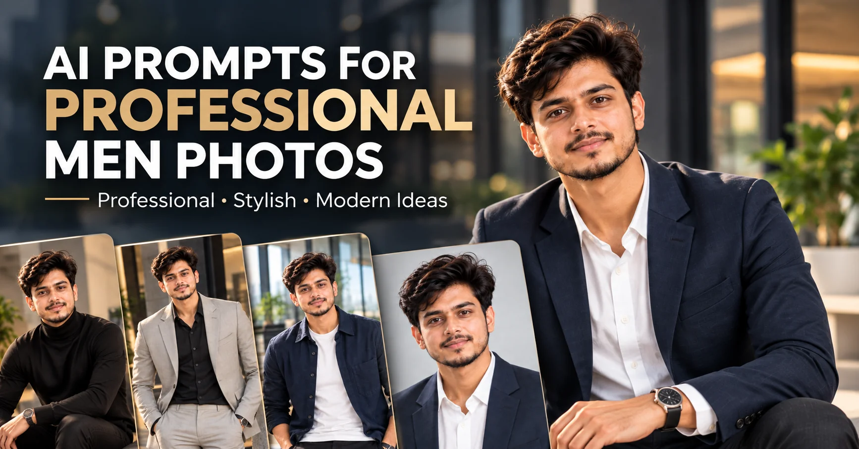 AI prompts for professional men photos featuring polished corporate and modern professional portraits