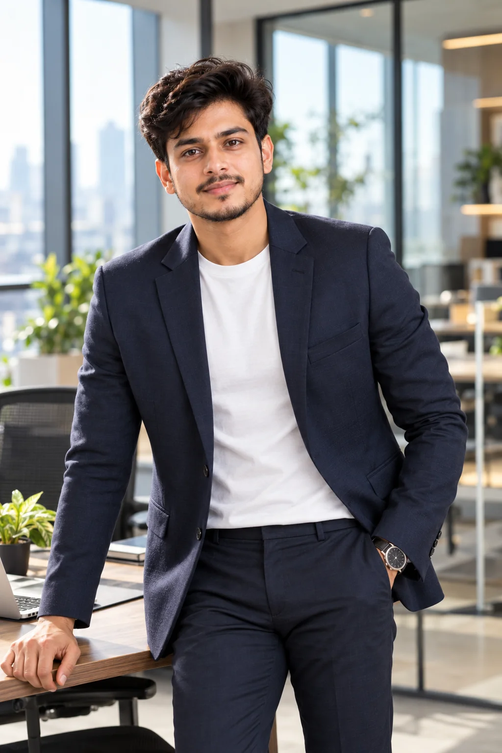 Professional man in business casual clothing in a modern office