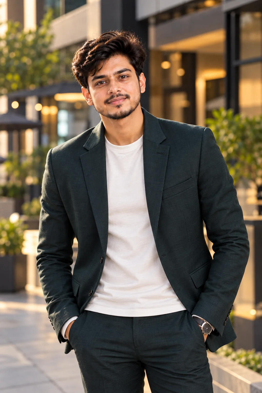 Confident professional man social media portrait with modern styling