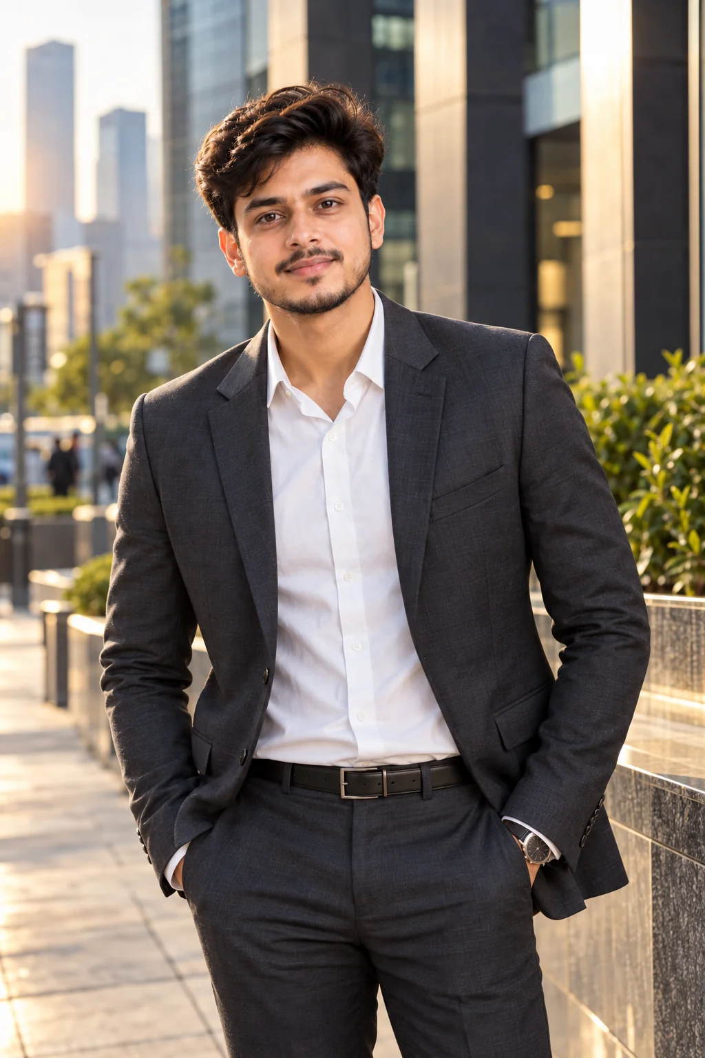 Professional man outdoor business portrait with natural city background