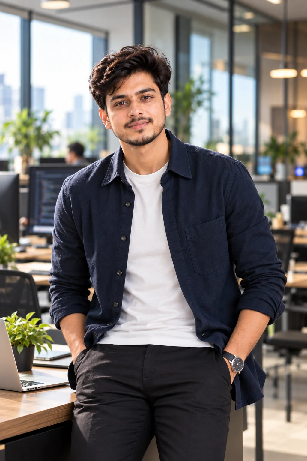 Professional technology founder portrait in a modern workspace