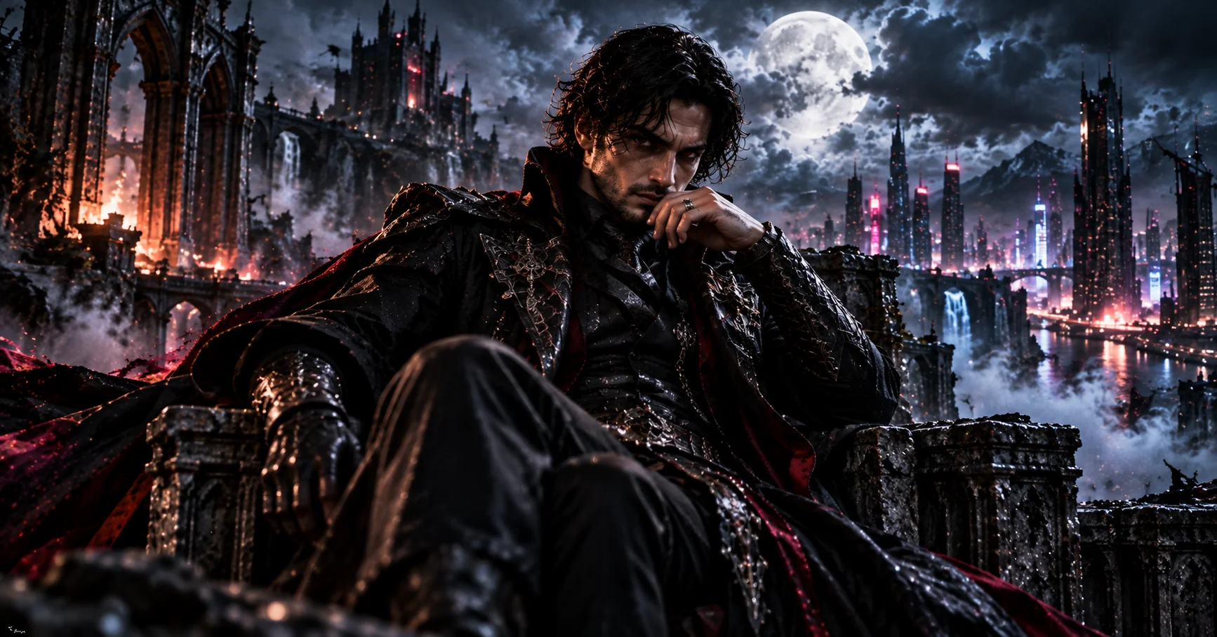Cinematic AI-generated villain character portrait with dark fantasy lighting and dramatic atmosphere