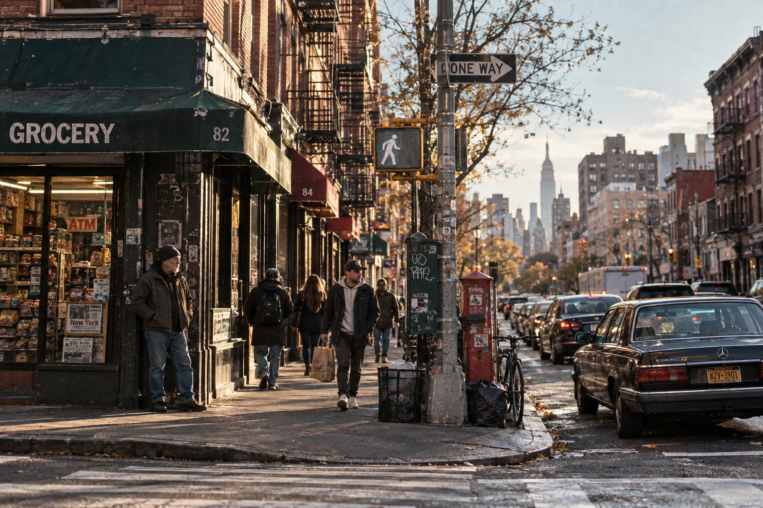 Vintage film-inspired street photography scene with authentic urban details