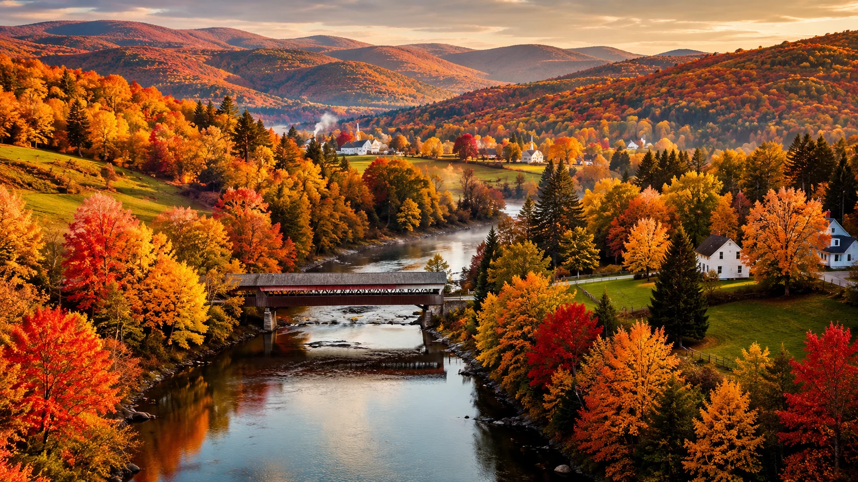 Autumn valley with winding river AI landscape prompt — 4K fall scenery