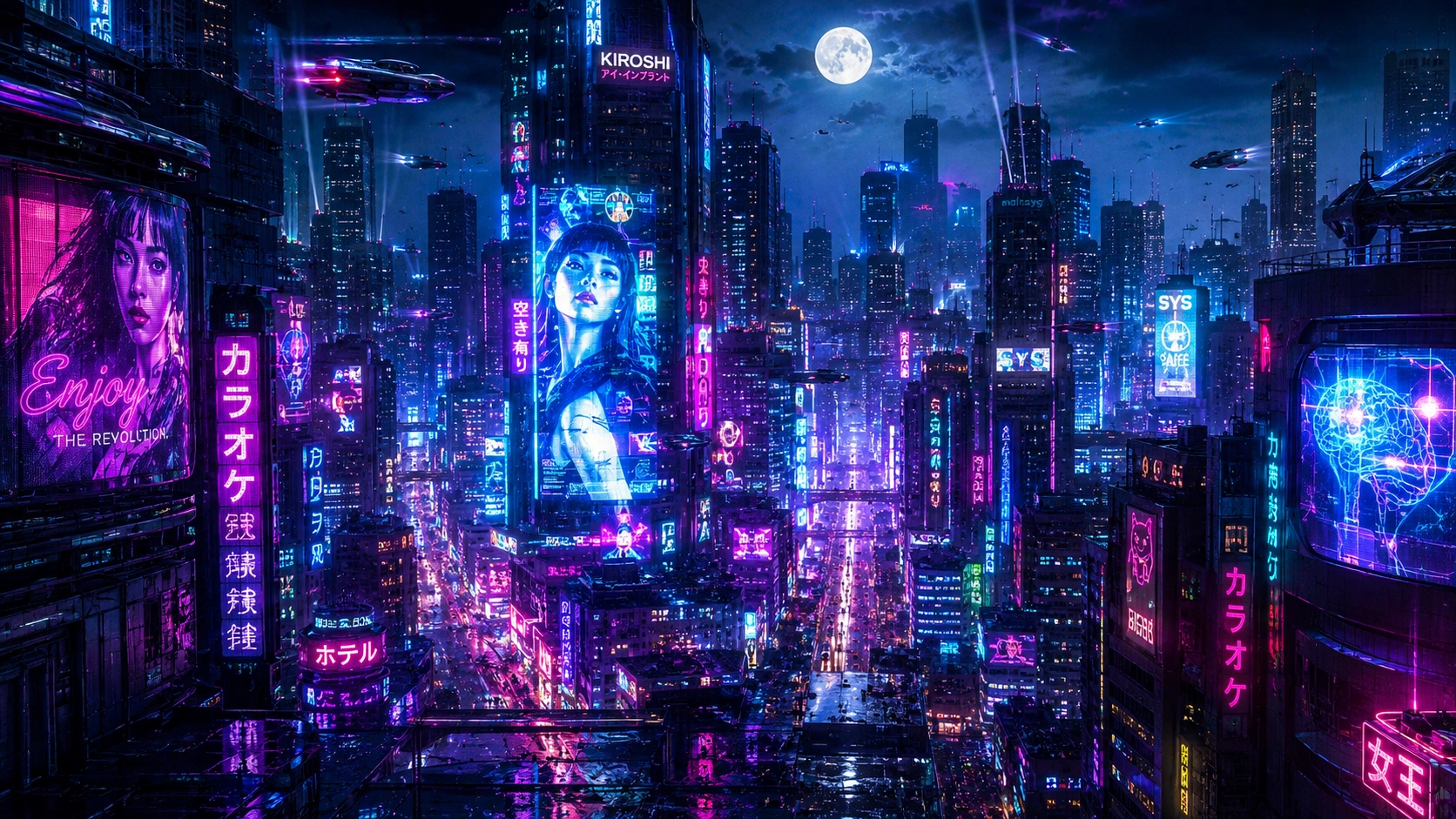 Futuristic cyberpunk cityscape AI landscape prompt — 4K sci-fi scenery