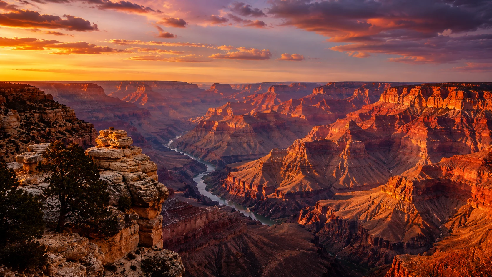 Grand Canyon at golden hour AI landscape prompt — 4K dramatic canyon scenery