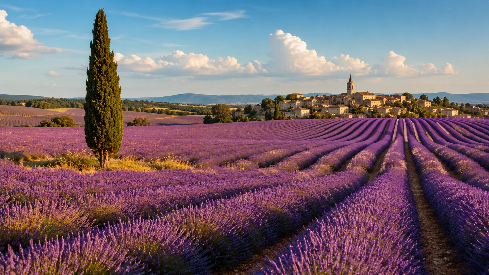Lavender fields in Provence AI landscape prompt — 4K purple scenery
