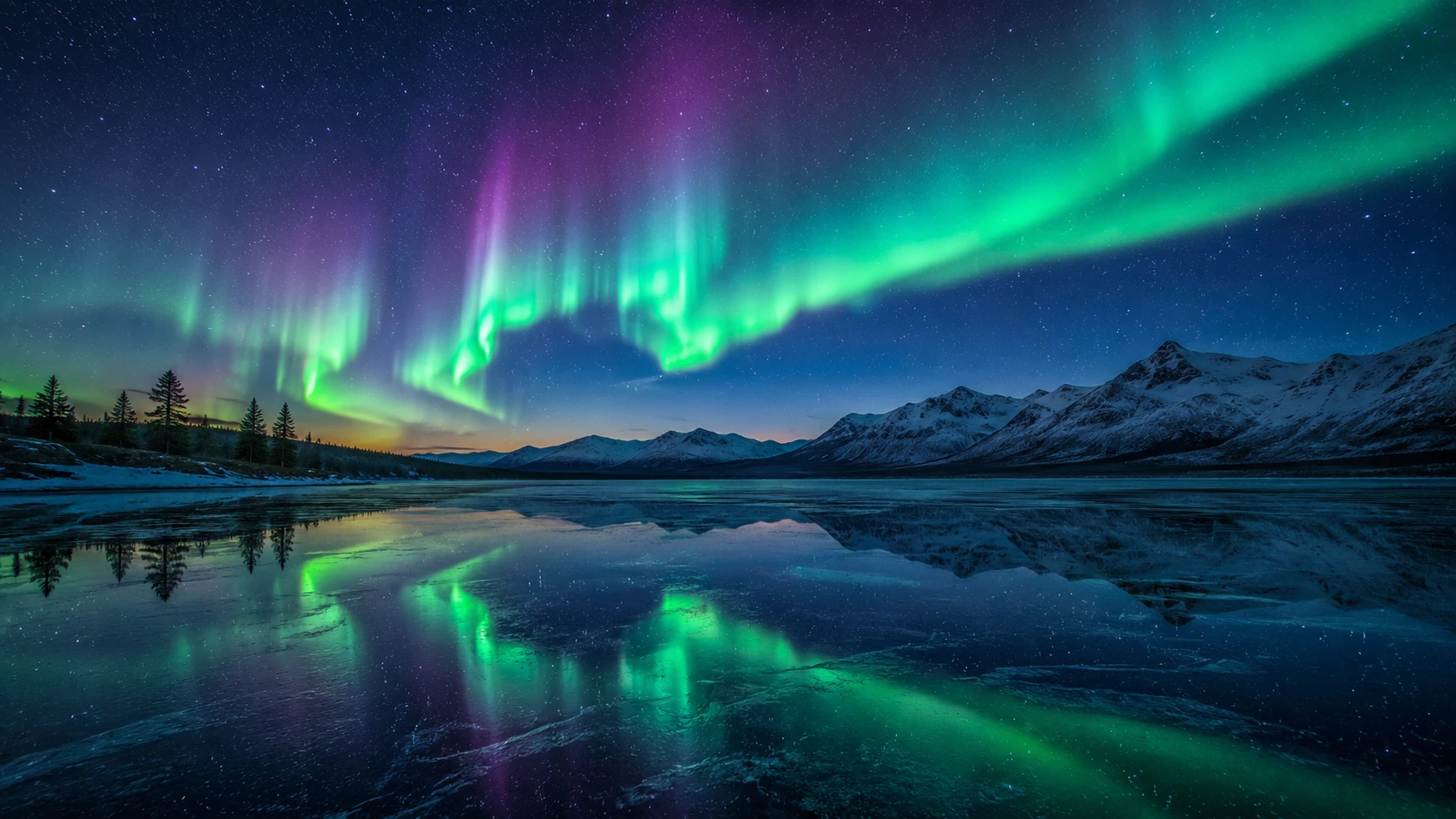 Northern lights over Icelandic lake AI landscape prompt — 4K aurora scenery
