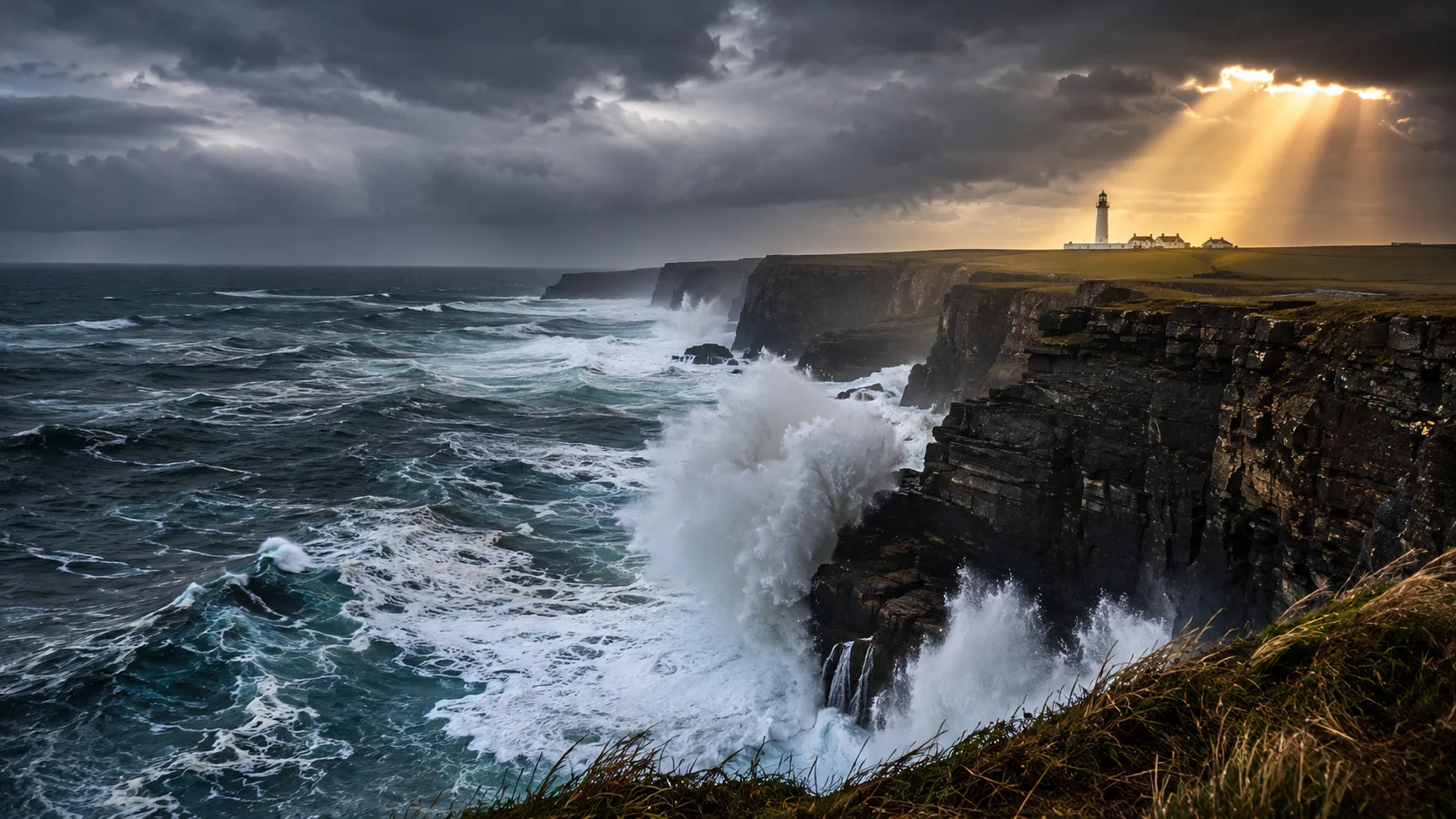 Stormy ocean cliffs AI landscape prompt — 4K dramatic coastline scenery