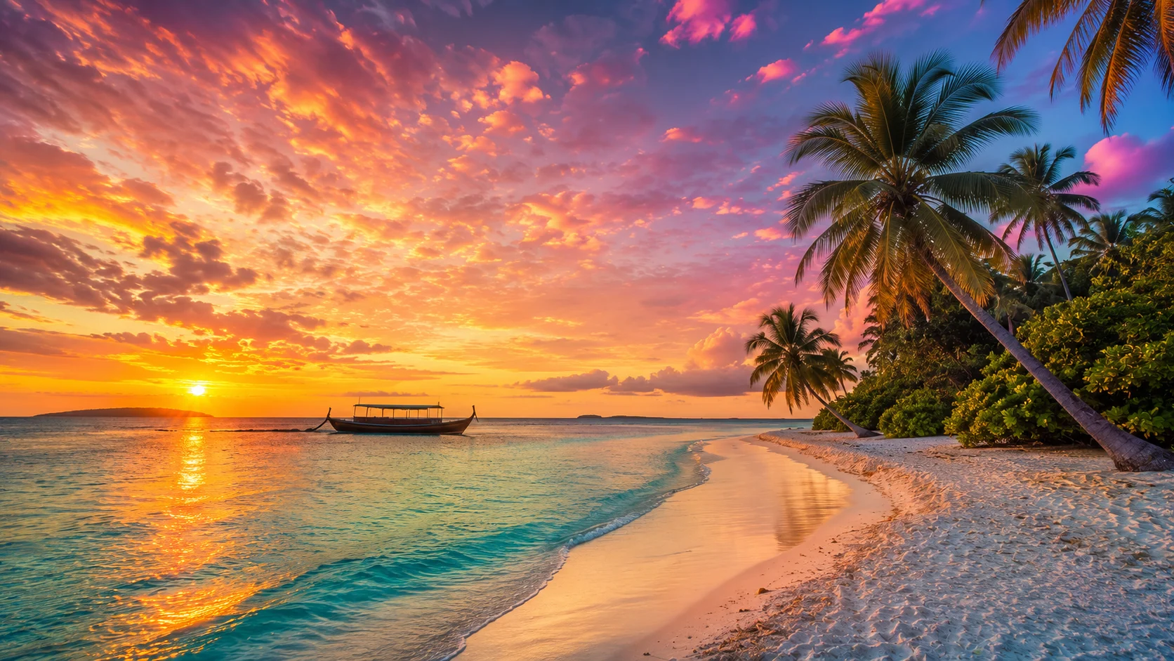 Tropical beach sunset AI landscape prompt — 4K paradise scenery