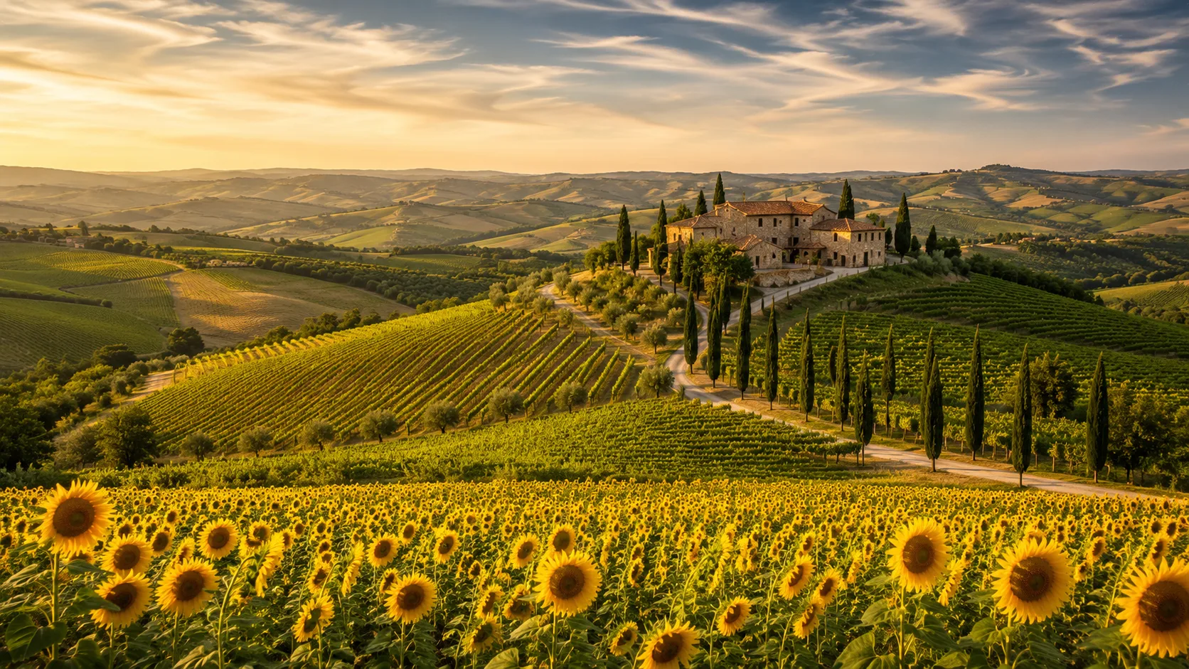 Tuscany rolling hills AI landscape prompt — 4K Italian countryside scene