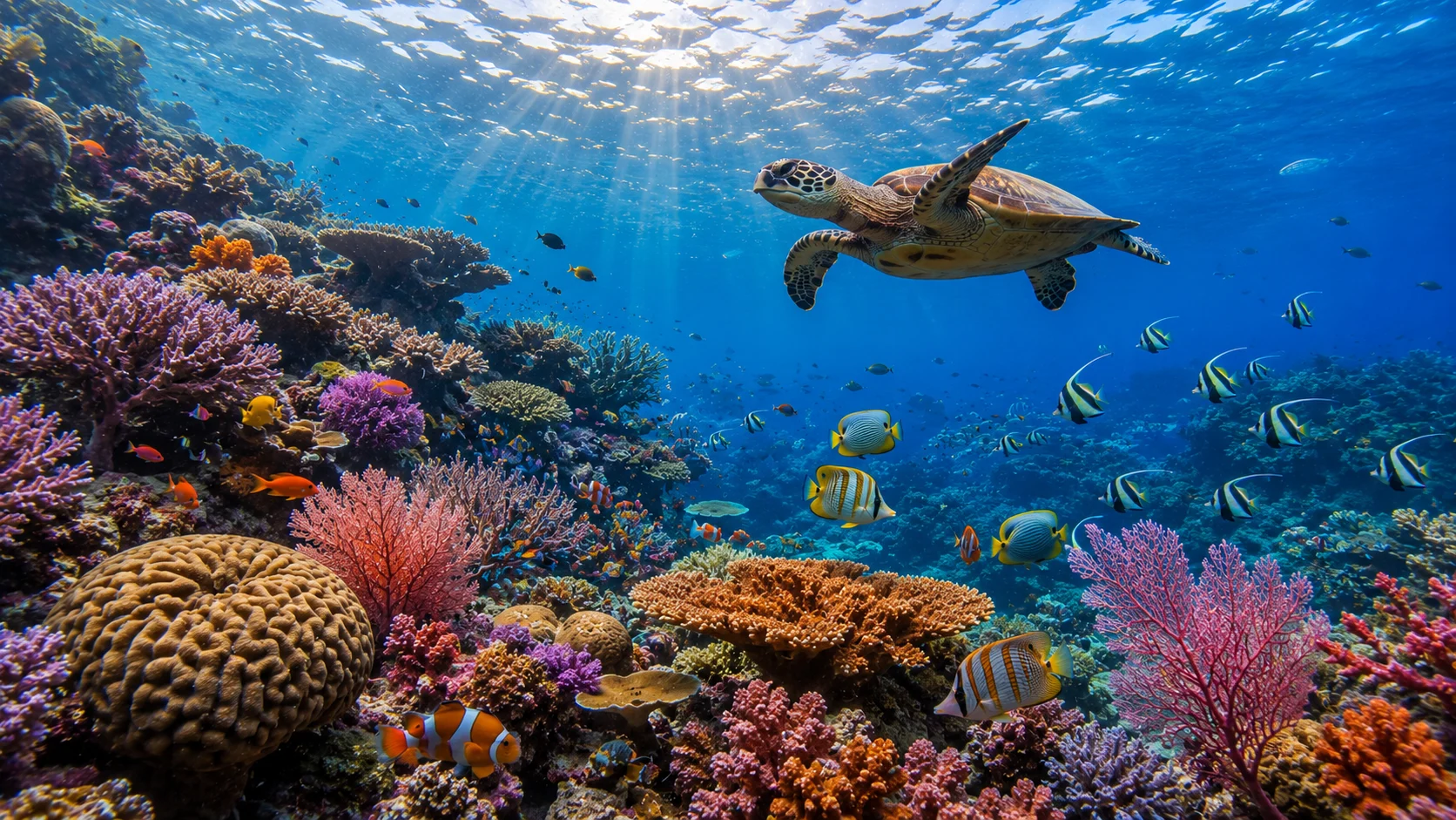 Underwater coral reef AI landscape prompt — 4K marine scenery