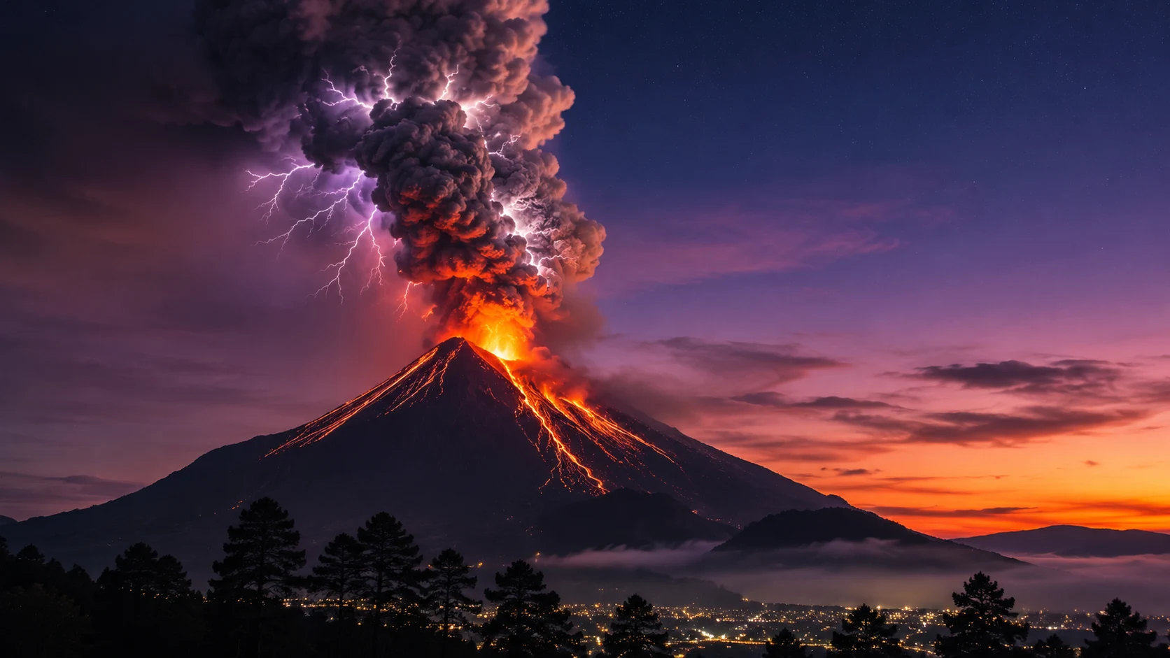 Volcanic eruption at dusk AI landscape prompt — 4K dramatic nature scenery