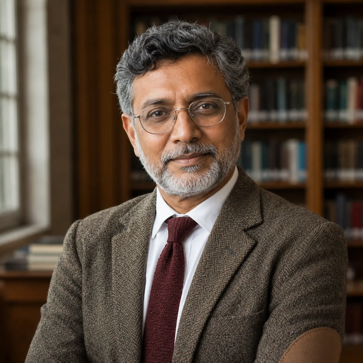 Academic professor intellectual AI prompt for LinkedIn profile photo — 4K scholarly portrait