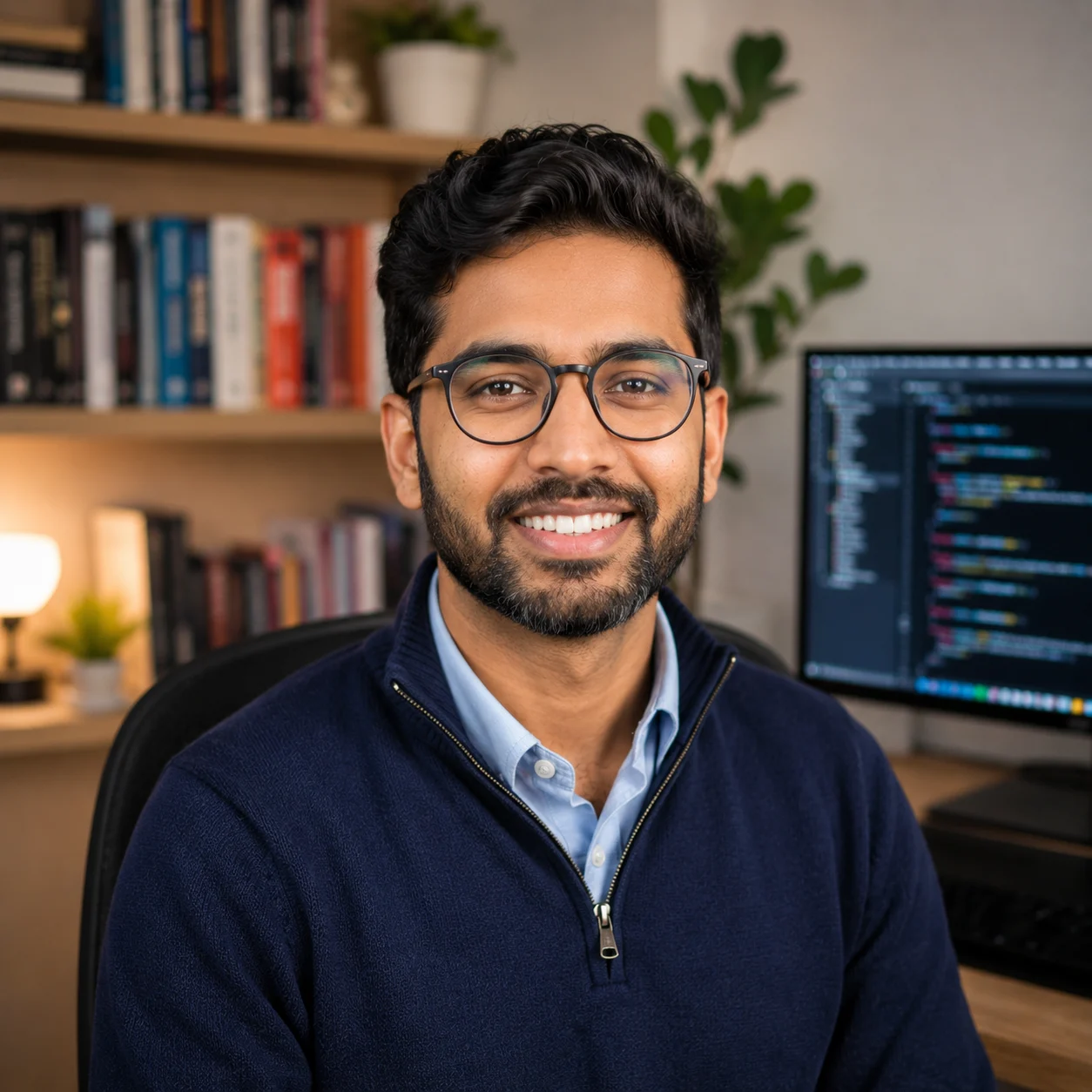 Remote worker home office AI prompt for LinkedIn profile photo — 4K casual professional portrait