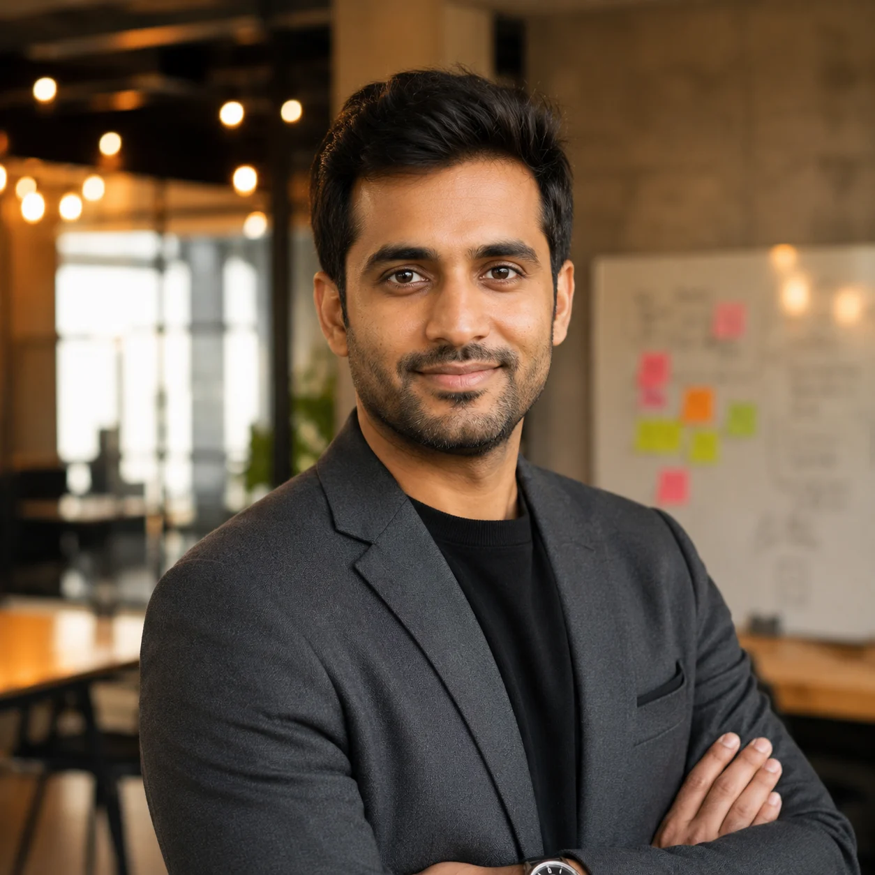 Startup founder casual confidence AI prompt for LinkedIn profile photo — 4K entrepreneurial portrait