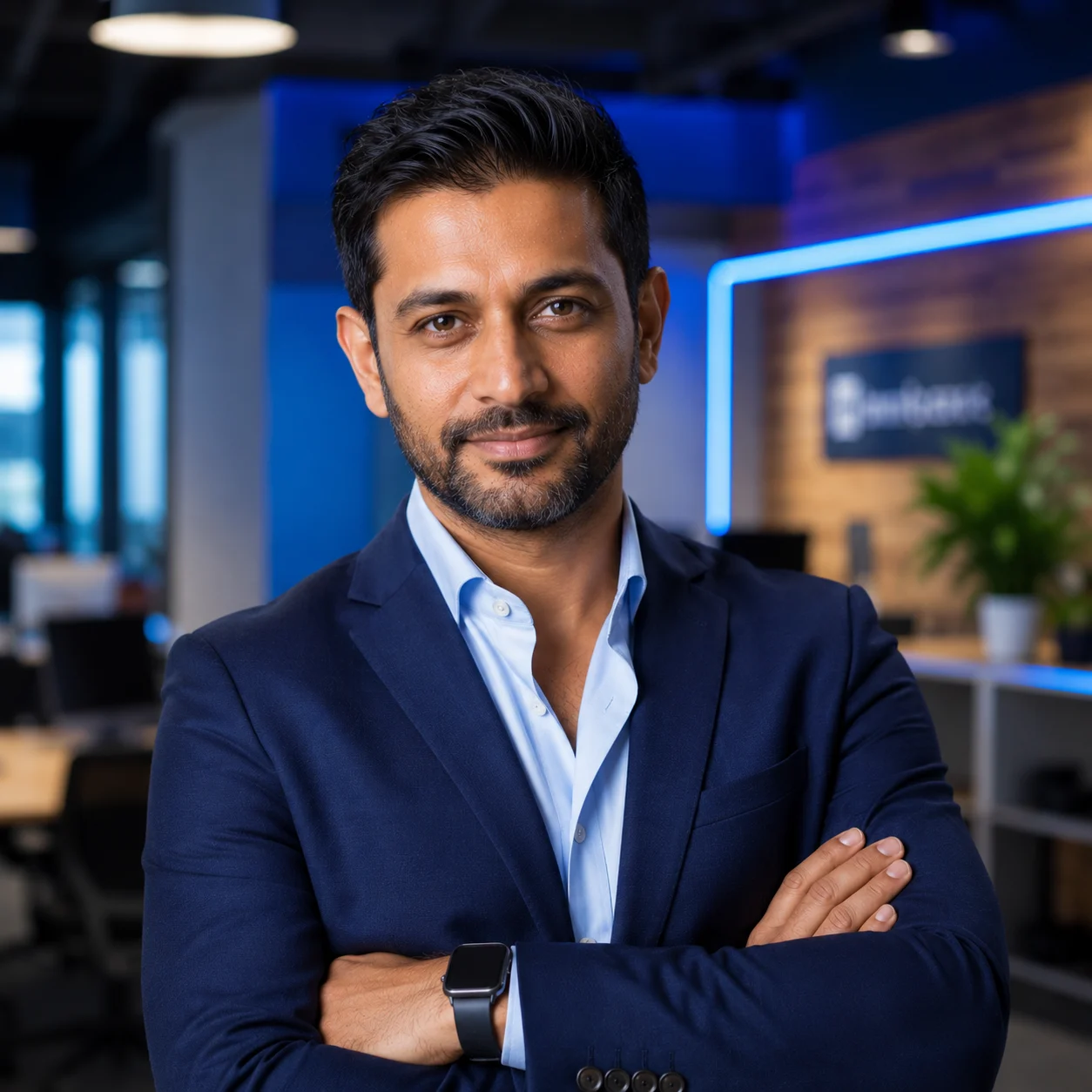 Tech executive modern AI prompt for LinkedIn profile photo — 4K innovative portrait