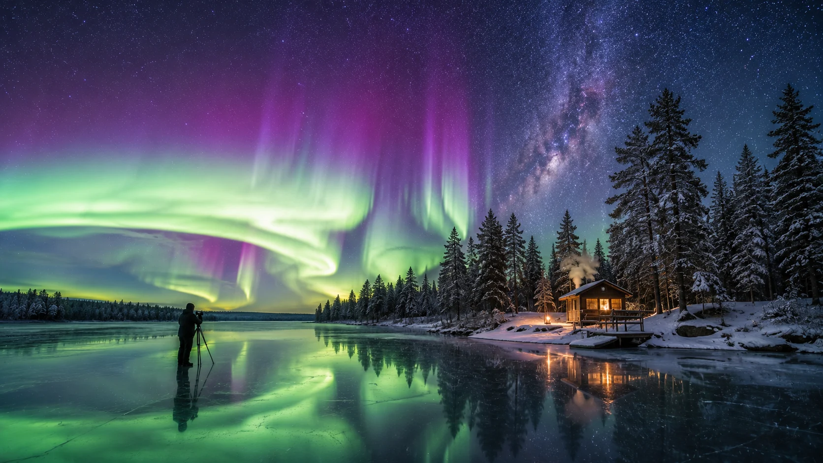 Aurora borealis over lake AI nature photography prompt — 4K night sky scene