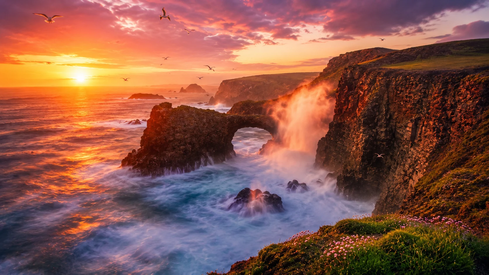 Coastal cliffs at sunset AI nature photography prompt — 4K coastline scene