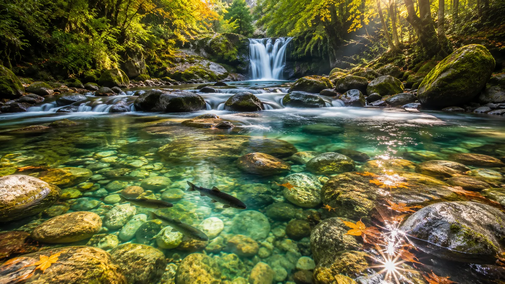 Crystal clear mountain river AI nature photography prompt — 4K water scene