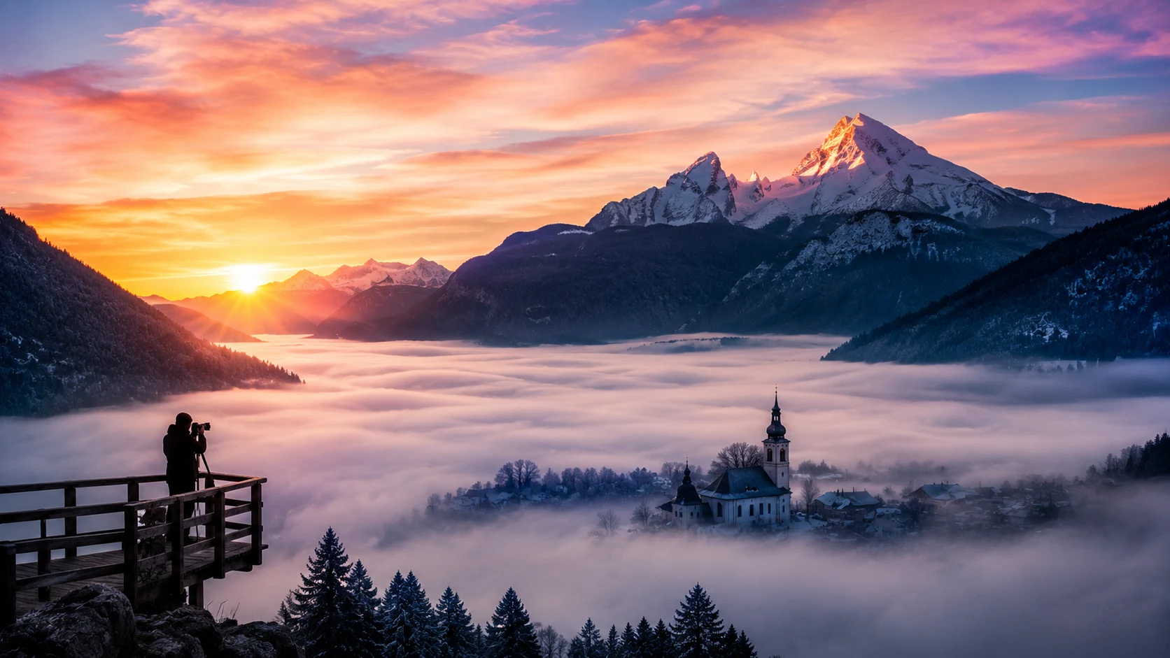 Sunrise over foggy valley AI nature photography prompt — 4K morning scene