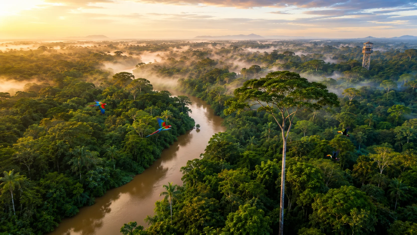 Rainforest canopy aerial AI nature photography prompt — 4K jungle scene