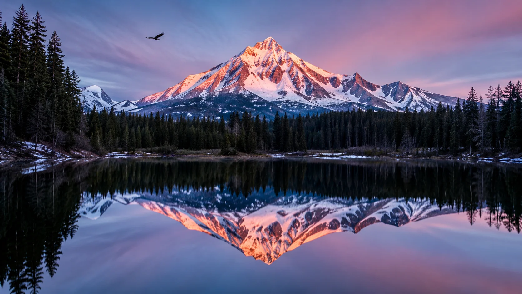 Snow-capped mountain reflection AI nature photography prompt — 4K alpine scene