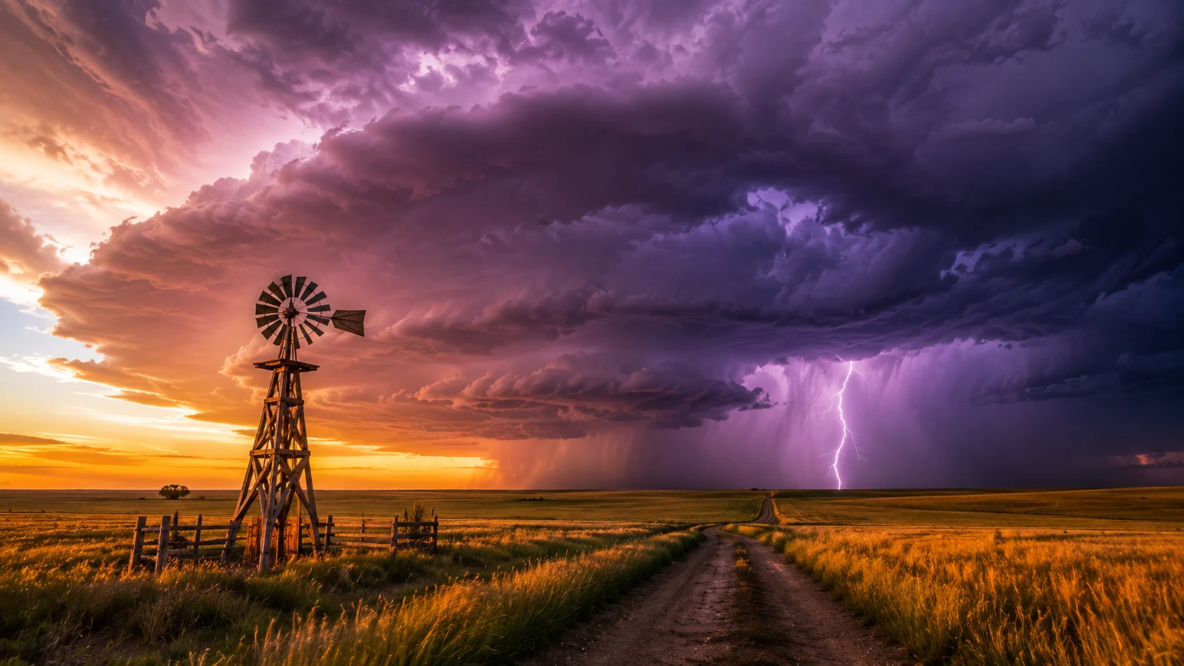 Thunderstorm over prairie AI nature photography prompt — 4K storm scene