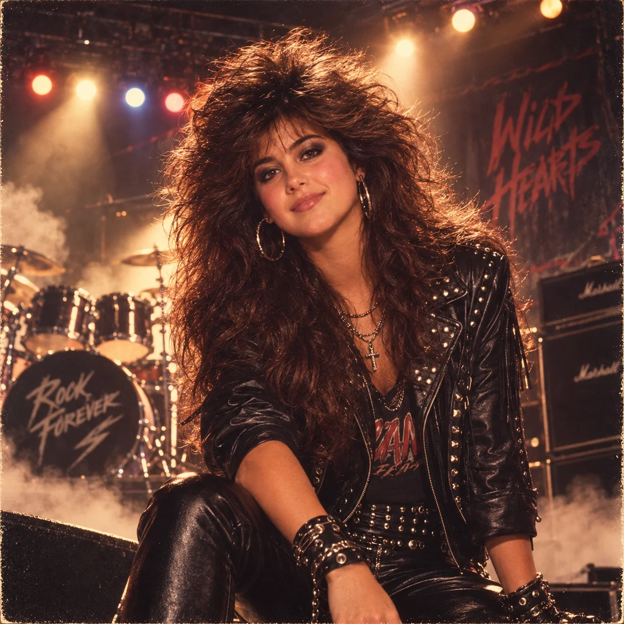 80s glam rock star portrait ChatGPT prompt — heavy metal band promotional photo AI style