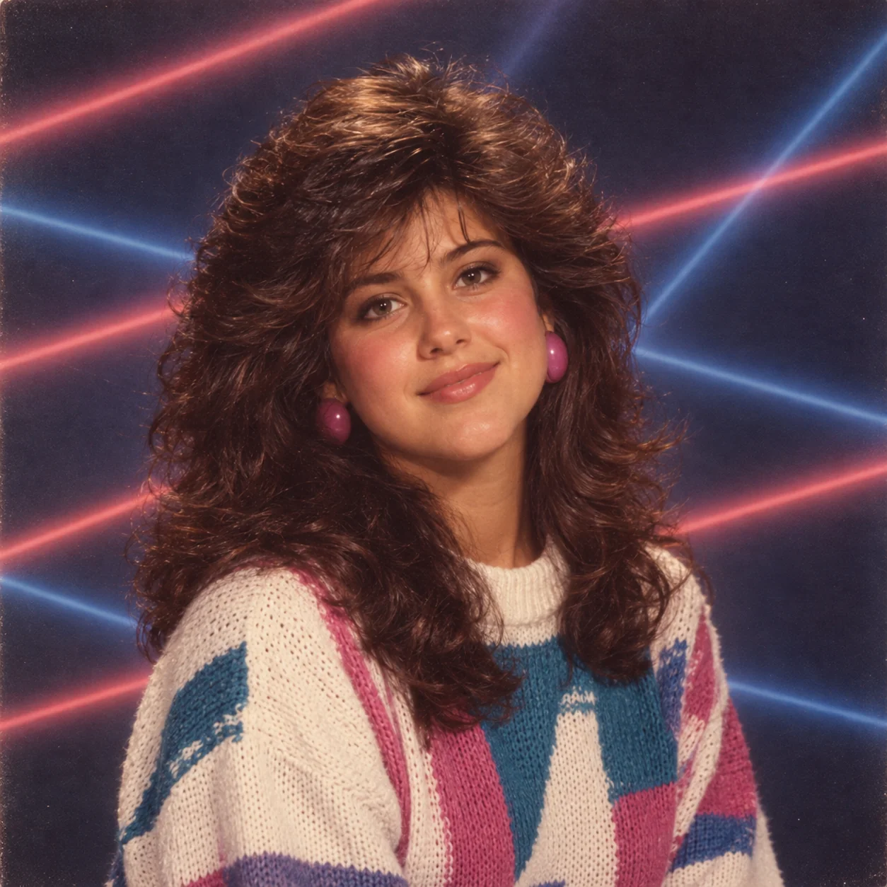 80s high school yearbook photo ChatGPT prompt — laser background school portrait photography