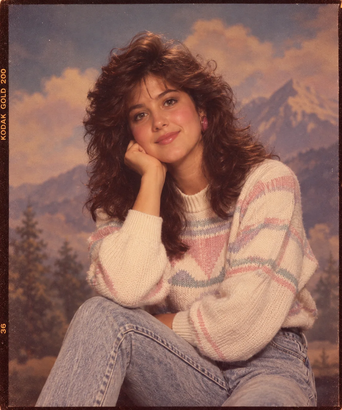 Classic 80s mall portrait studio ChatGPT photo prompt — retro painted backdrop studio photography