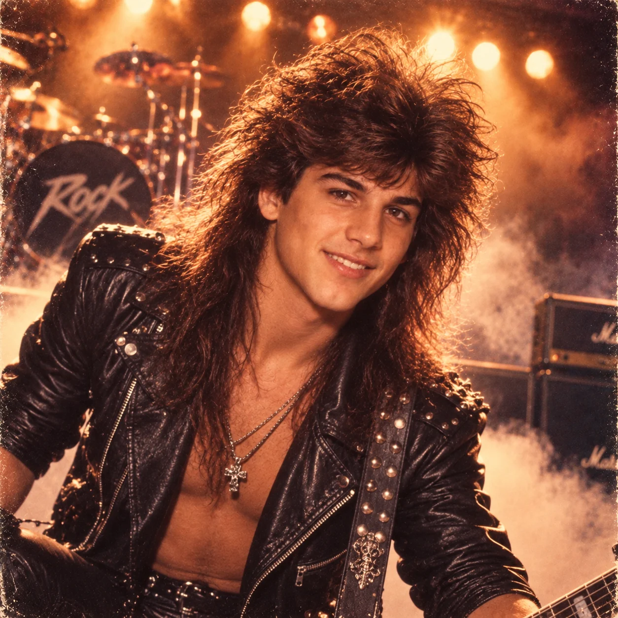 Glam rock star ChatGPT 80s photo filter result — most entertaining Motley Crue era promo photo style