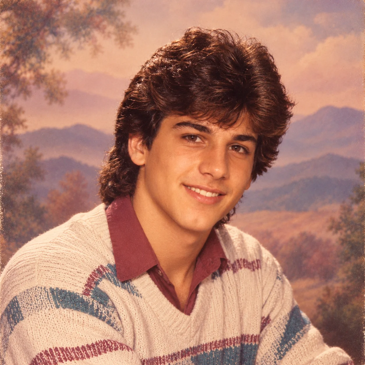 Mall portrait studio ChatGPT 80s photo filter result — most relatable Sears studio style