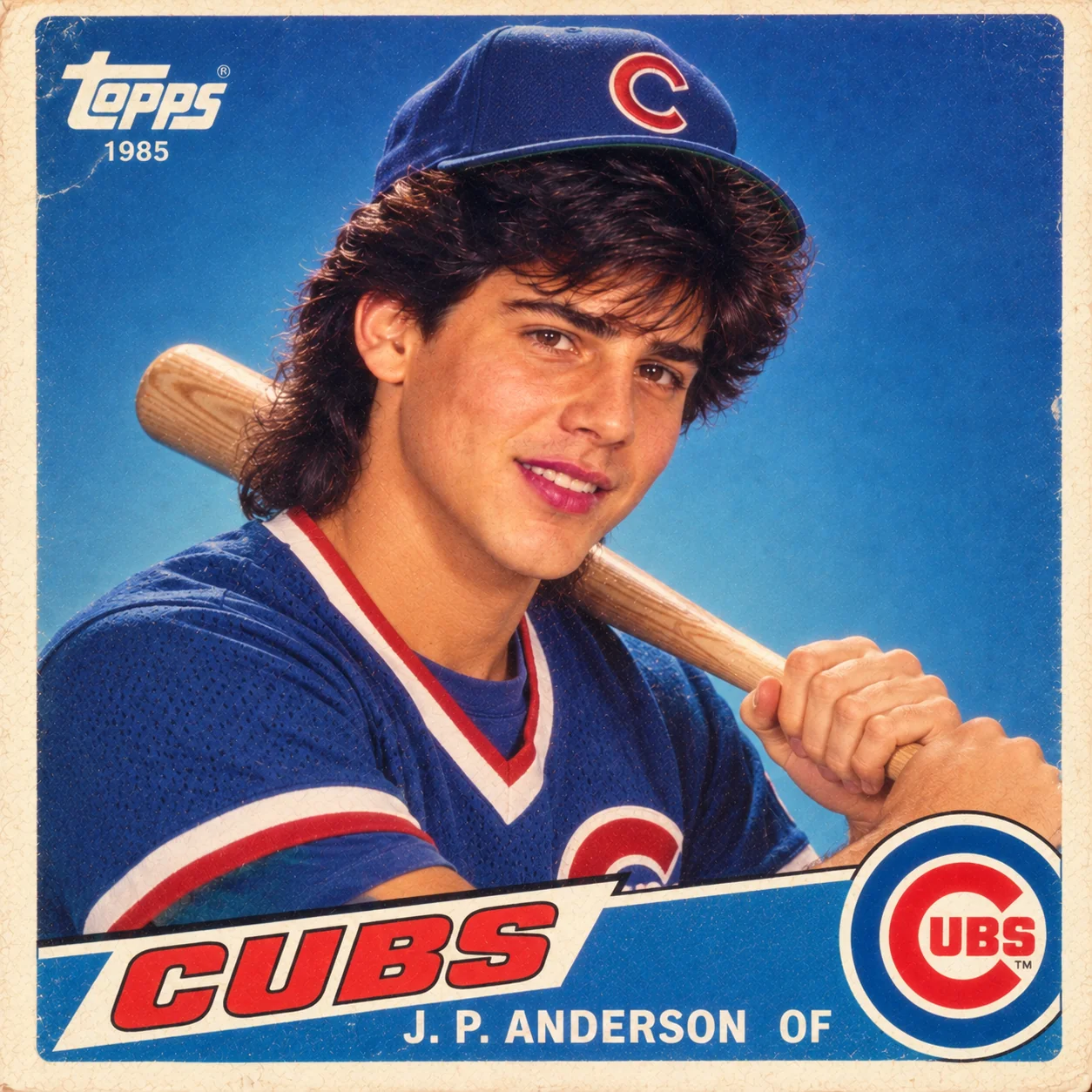 Sports card portrait ChatGPT 80s Instagram trend — Topps 1985 baseball card retro AI style