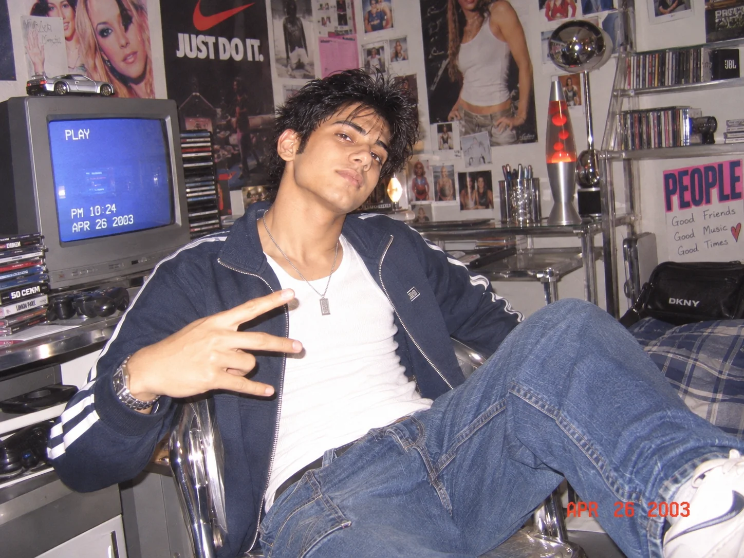 Y2K magazine-inspired portrait with glossy styling, direct flash, and early 2000s digital photography