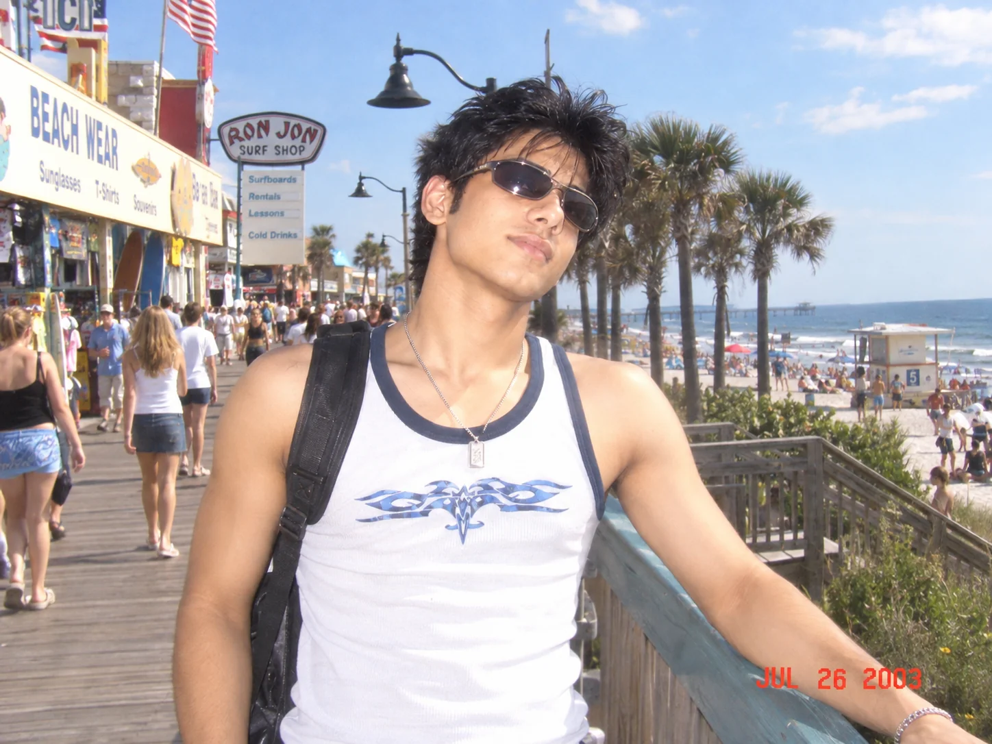 Nostalgic Y2K summer vacation snapshot with direct flash and early 2000s digital camera look